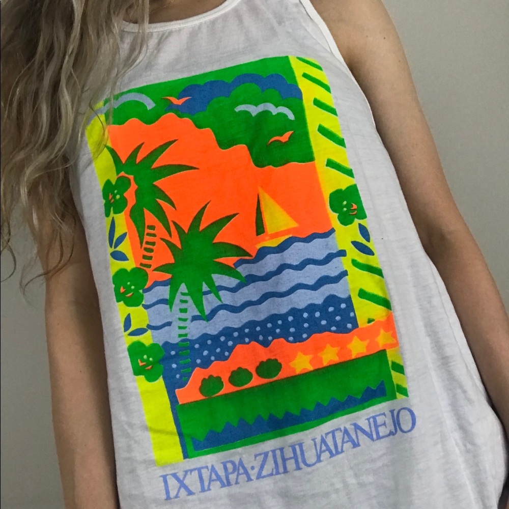 Vintage Neon Beach Ixtapa Zihuatanejo Mexico Tank - Picture 2 of 15